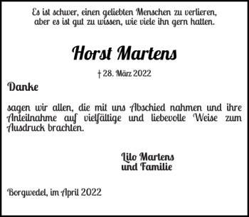 Traueranzeige von Horst Martens von Schleswiger Nachrichten