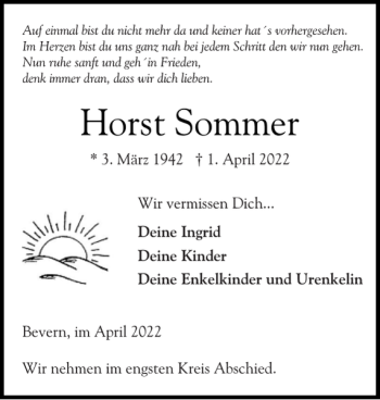 Traueranzeige von Horst Sommer von Elmshorner Nachrichten