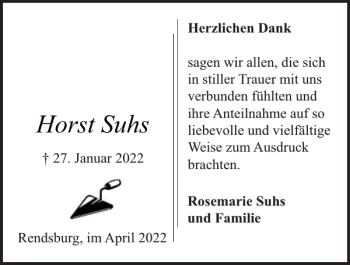 Traueranzeige von Horst Suhs von Landeszeitung