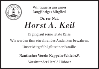 Traueranzeige von Horst A. Keil von Schlei-Bote