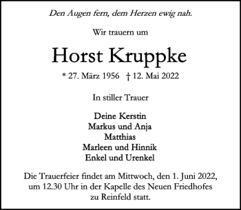 Traueranzeige von Horst Kruppke von Stormarner Tageblatt