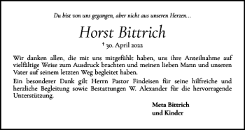 Traueranzeige von Horst Bittrich von Norddeutsche Rundschau