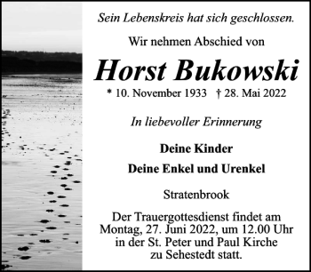 Traueranzeige von Horst Bukowski von Eckernförder Zeitung