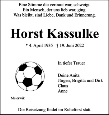 Traueranzeige von Horst Kassulke von Flensburger Tageblatt