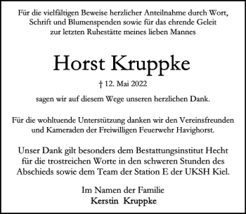 Traueranzeige von Horst Kruppke von Stormarner Tageblatt