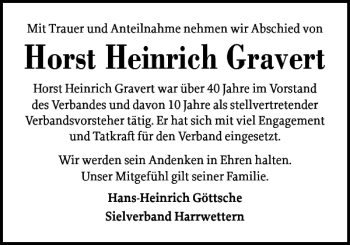 Traueranzeige von Horst Heinrich Gravert von Norddeutsche Rundschau