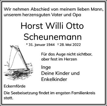 Traueranzeige von Horst Willi Otto Scheunemann von Eckernförder Zeitung