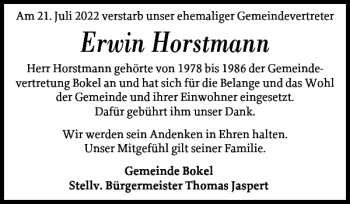 Traueranzeige von Erwin Horstmann von Landeszeitung