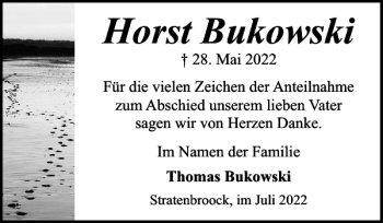 Traueranzeige von Horst Bukowski von Eckernförder Zeitung