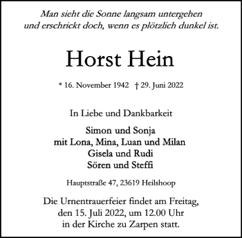 Traueranzeige von Horst Hein von Stormarner Tageblatt