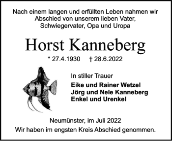 Traueranzeige von Horst Kanneberg von Holsteinischer Courier