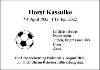 Traueranzeige von Horst Kassulke von Flensburger Tageblatt