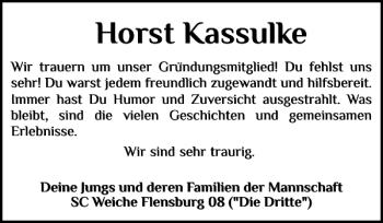 Traueranzeige von Horst Kassulke von Flensburger Tageblatt