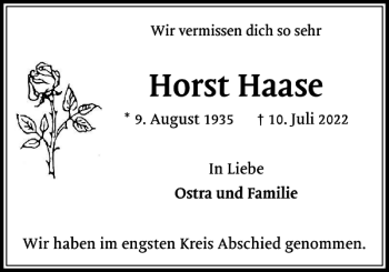 Traueranzeige von Horst Haase von Wedel-Schulauer Tageblatt