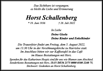 Traueranzeige von Horst Schallenberg von Flensburger Tageblatt
