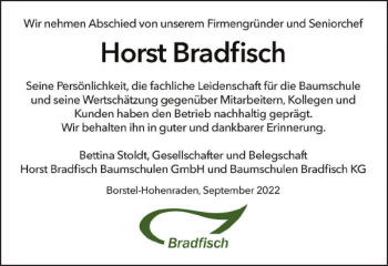 Traueranzeige von Horst Bradfisch von Elmshorner Nachrichten