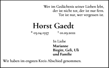 Traueranzeige von Horst Gaedt von Wedel-Schulauer Tageblatt