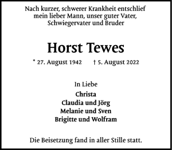 Traueranzeige von Horst Tewes von Wedel-Schulauer Tageblatt