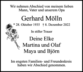 Traueranzeige von Gerhard Mölln von Uetersener Nachrichten