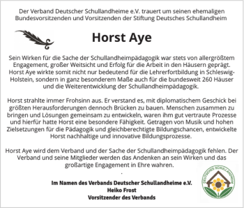 Traueranzeige von Horst Aye von Flensburger Tageblatt