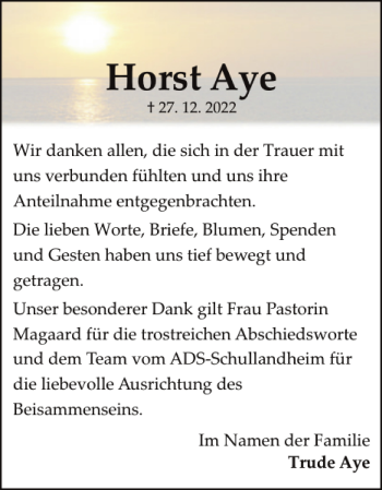 Traueranzeige von Horst Aye von Flensburger Tageblatt
