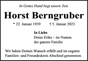 Traueranzeige von Horst Berngruber von Flensburger Tageblatt