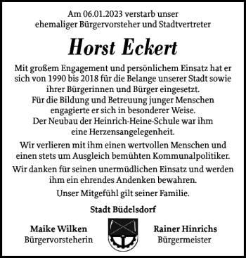 Traueranzeige von Horst Eckert von Landeszeitung
