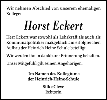 Traueranzeige von Horst Eckert von Landeszeitung