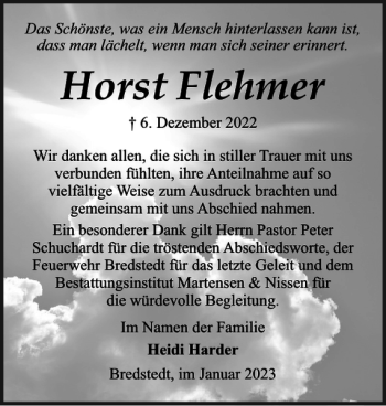Traueranzeige von Horst Flehmer von Husumer Nachrichten