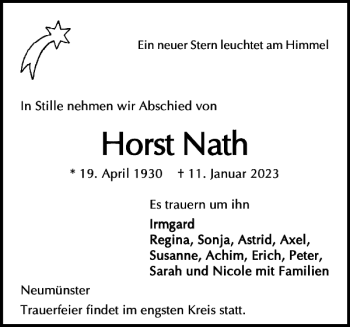 Traueranzeige von Horst Nath von Holsteinischer Courier