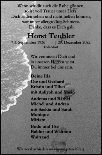 Traueranzeige von Horst Teubler von Stormarner Tageblatt