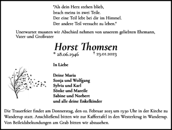 Traueranzeige von Horst Thomsen von Flensburger Tageblatt
