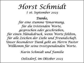 Traueranzeige von Horst Schmidt von Norddeutsche Rundschau