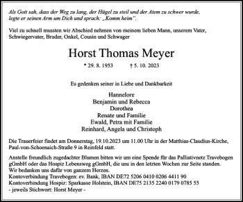 Traueranzeige von Horst Thomas Meyer von Stormarner Tageblatt