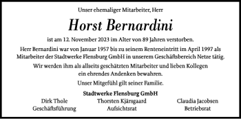 Traueranzeige von Horst Bernardini von Flensburger Tageblatt