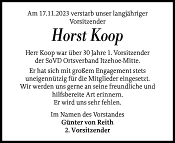 Traueranzeige von Horst Koop von Norddeutsche Rundschau