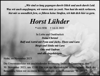 Traueranzeige von Horst Lühder von Landeszeitung