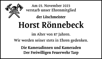 Traueranzeige von Horst Rönnebeck von Flensburger Tageblatt