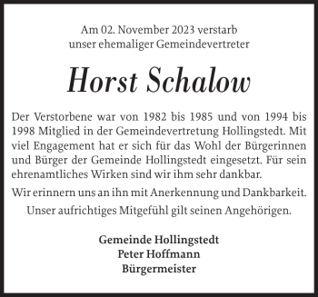 Traueranzeige von Horst Schalow von Schleswiger Nachrichten