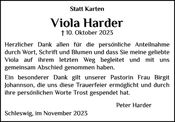 Traueranzeige von Viola Harder von Schleswiger Nachrichten