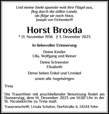 Traueranzeige von Horst Brosda von Flensburger Tageblatt