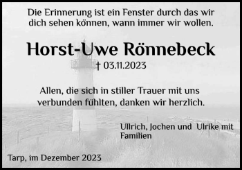 Traueranzeige von Horst-Uwe Rönnebeck von Flensburger Tageblatt