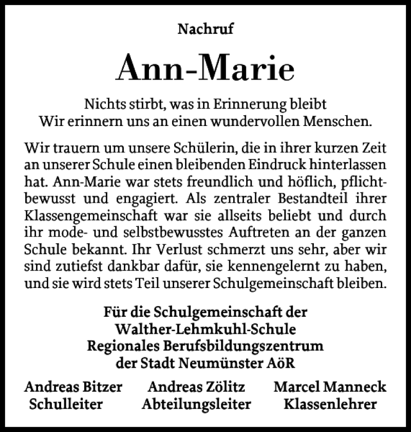  Traueranzeige für Ann-Marie Kyrath vom 11.02.2023 aus Elmshorner Nachrichten