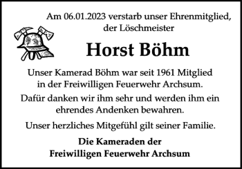 Traueranzeige von Horst Böhm von Sylter Rundschau