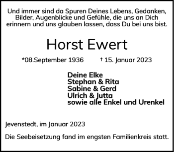 Traueranzeige von Horst Ewert von Landeszeitung