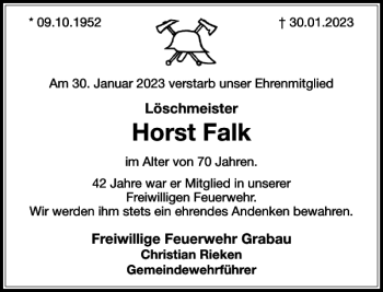 Traueranzeige von Horst Falk von Stormarner Tageblatt