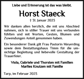 Traueranzeige von Horst Staeck von Flensburger Tageblatt