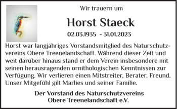 Traueranzeige von Horst Staeck von Flensburger Tageblatt