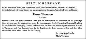 Traueranzeige von Horst Thomsen von Flensburger Tageblatt