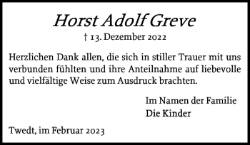 Traueranzeige von Horst Adolf Greve von Schleswiger Nachrichten